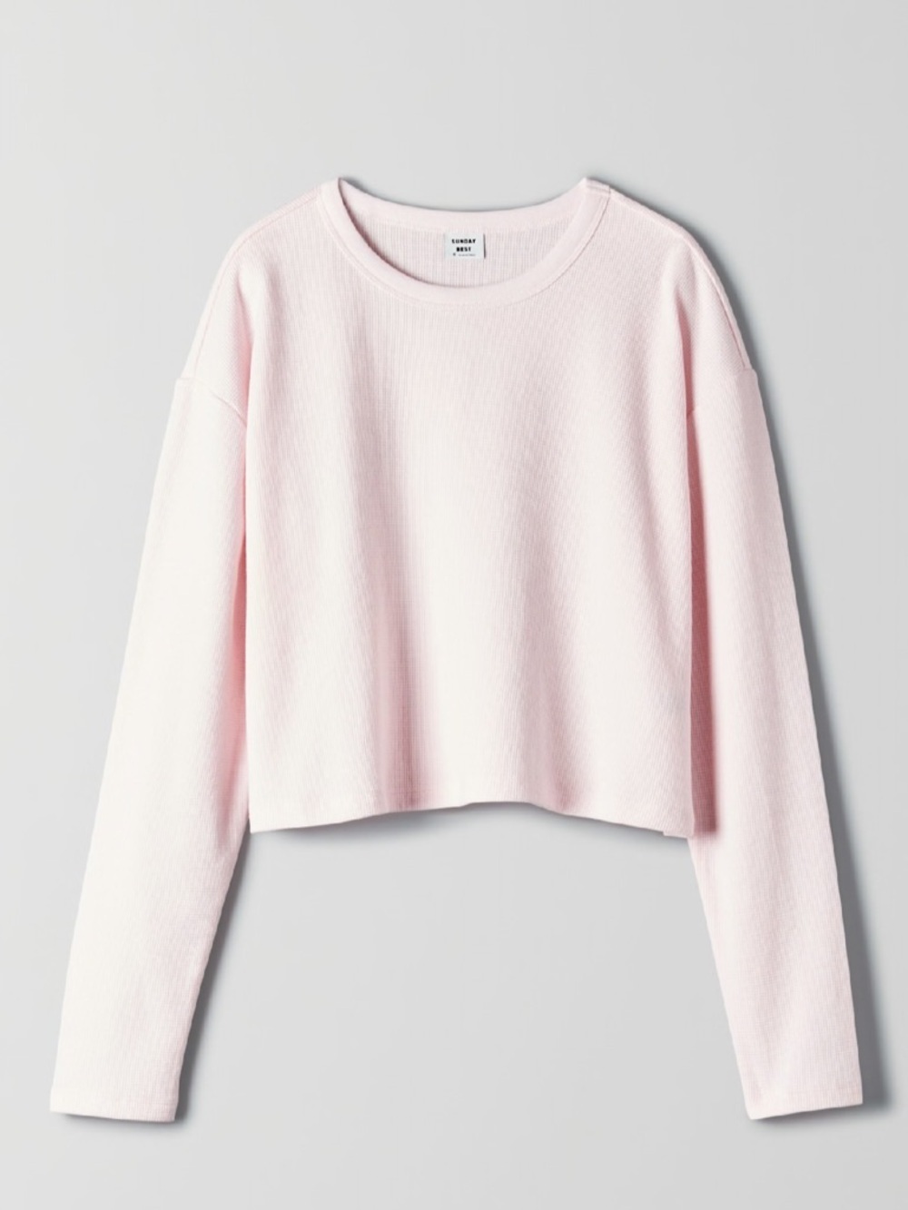 Sunday Best waffle-knit long sleeve tee in light pink size large